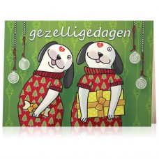 Kerstkaart: Honden met cadeaus