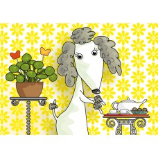 Postkaart: Poedel met thee